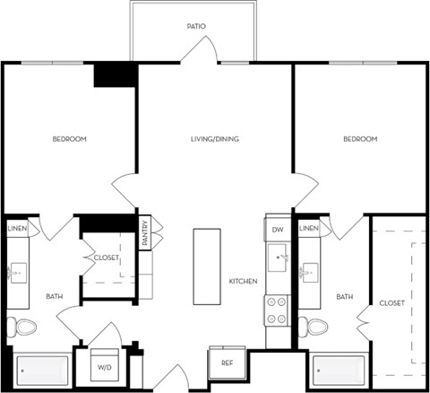 Floor plan for 2 beds, 2 baths, 1008 sqft
