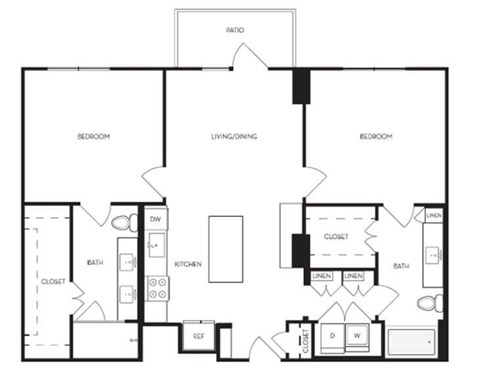 Floor plan for 2 beds, 2 baths, 1134 sqft