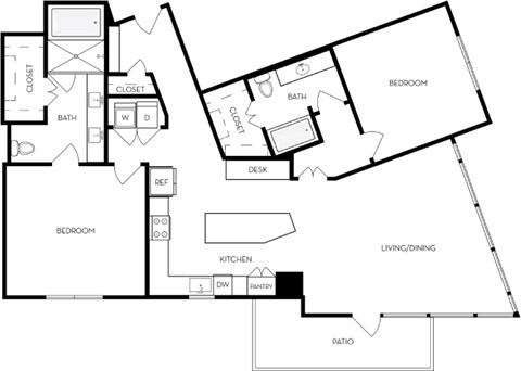 Floor plan for 2 beds, 2 baths, 1525 sqft