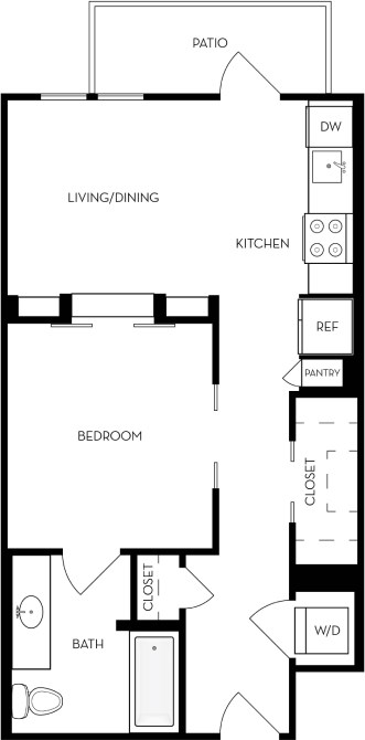 Floor plan for studio, 1 bath, 576 sqft