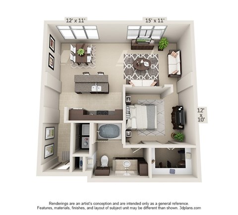 Floor plan for studio, 1 bath, 843 sqft
