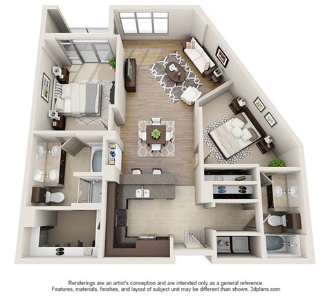 Floor plan for 2 beds, 2 baths, 1190 sqft
