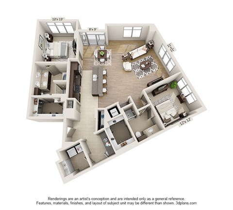 Floor plan for 2 beds, 2 baths, 1620 sqft