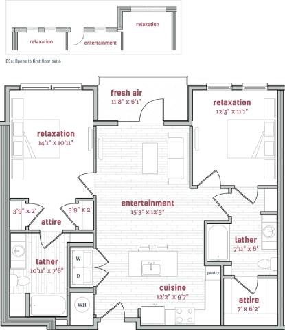 Floor plan for 2 beds, 2 baths, 1087 sqft
