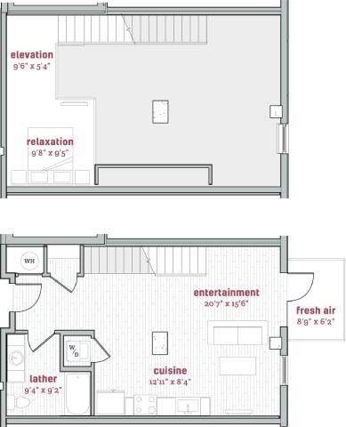 Floor plan for 1 bed, 1 bath, 798 sqft