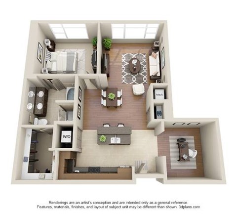 Floor plan for 1 bed, 1 bath, 1042 sqft
