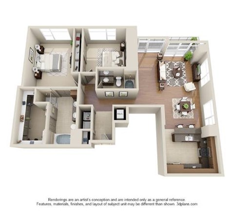 Floor plan for 2 beds, 2 baths, 1626 sqft
