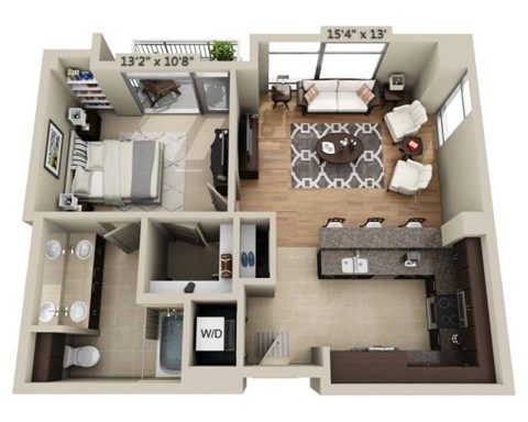 Floor plan for 1 bed, 1 bath, 787 sqft
