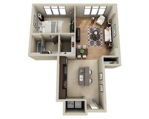 Floor plan for 1 bed, 1 bath, 844 sqft