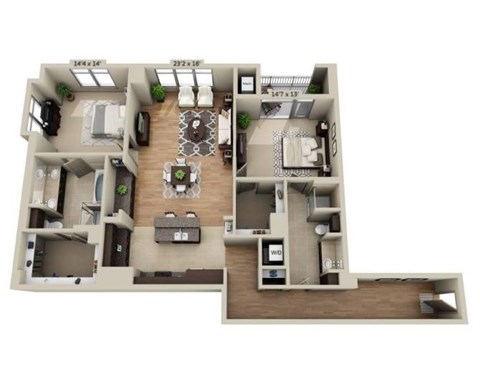 Floor plan for 2 beds, 2 baths, 1694 sqft