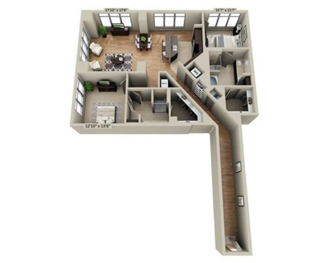 Floor plan for 2 beds, 2 baths, 1703 sqft