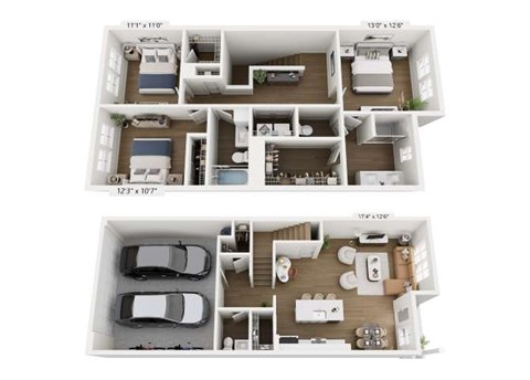 Floor plan for 3 beds, 2.5 baths, 1588 sqft