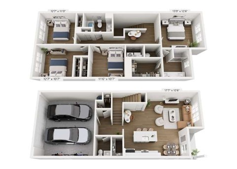 Floor plan for 4 beds, 2.5 baths, 1748 sqft