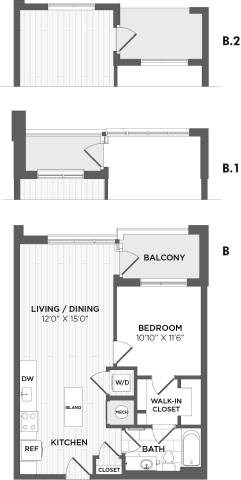 Floor plan for 1 bed, 1 bath, 706 sqft