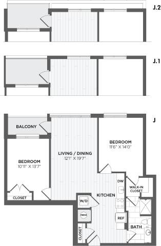 Floor plan for 2 beds, 1 bath, 1010 sqft