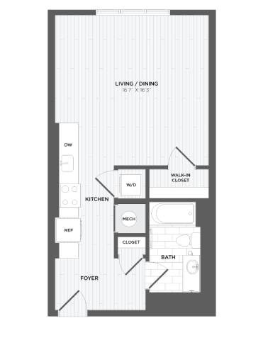 Floor plan for studio, 1 bath, 568 sqft
