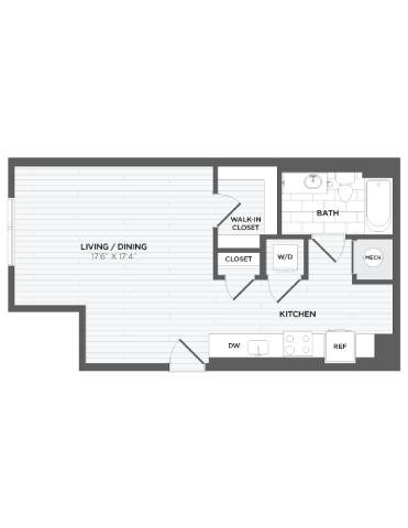 Floor plan for studio, 1 bath, 592 sqft