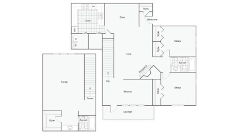 Floor plan for 3 beds, 2 baths, 1616 sqft