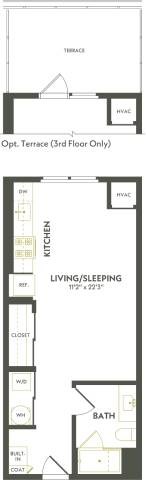 Floor plan for studio, 1 bath, 502 sqft