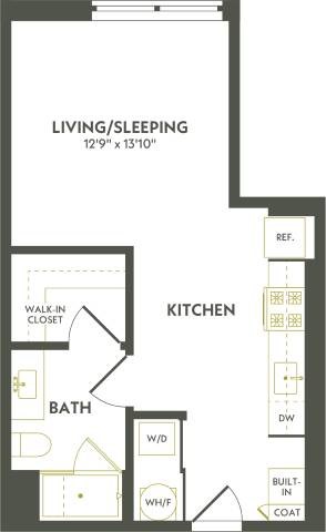 Floor plan for studio, 1 bath, 507 sqft
