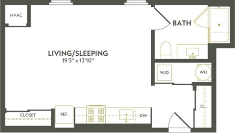 Floor plan for studio, 1 bath, 511 sqft
