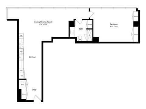 Floor plan for 1 bed, 1 bath, 1015 sqft
