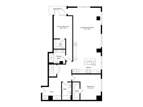 Floor plan for 2 beds, 2 baths, 1578 sqft