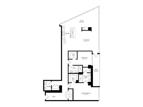 Floor plan for 2 beds, 2 baths, 1801 sqft