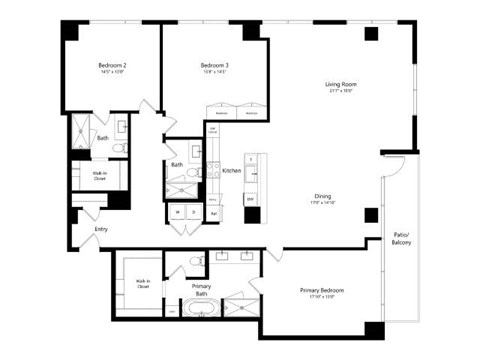 Floor plan for 3 beds, 3 baths, 2232 sqft
