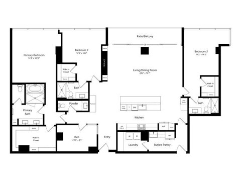 Floor plan for 2 beds, 2 baths, 2439 sqft