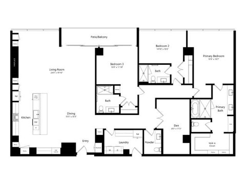 Floor plan for 3 beds, 3.5 baths, 2653 sqft