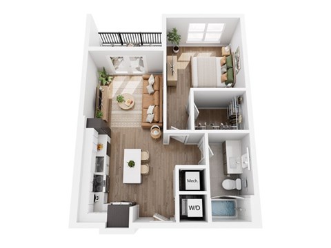 Floor plan for 1 bed, 1 bath, 625 sqft