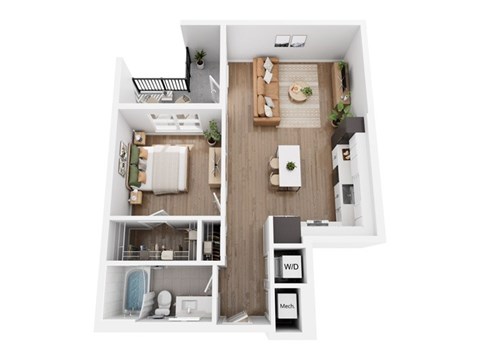 Floor plan for 1 bed, 1 bath, 790 sqft