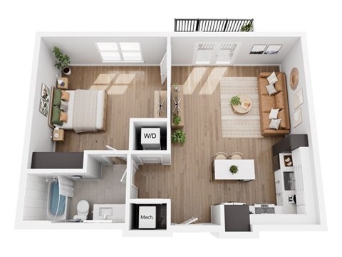 Floor plan for 1 bed, 1 bath, 788 sqft
