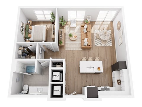 Floor plan for 1 bed, 1 bath, 818 sqft