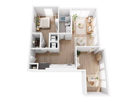 Floor plan for 1 bed, 1 bath, 991 sqft