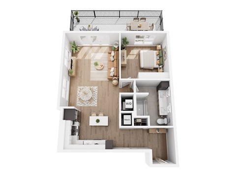 Floor plan for 1 bed, 1 bath, 935 sqft
