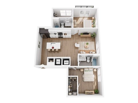 Floor plan for 2 beds, 2 baths, 1069 sqft