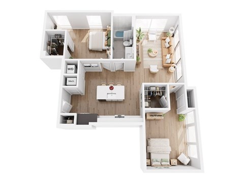 Floor plan for 2 beds, 2 baths, 1097 sqft