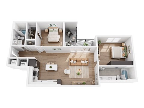 Floor plan for 2 beds, 2 baths, 1093 sqft