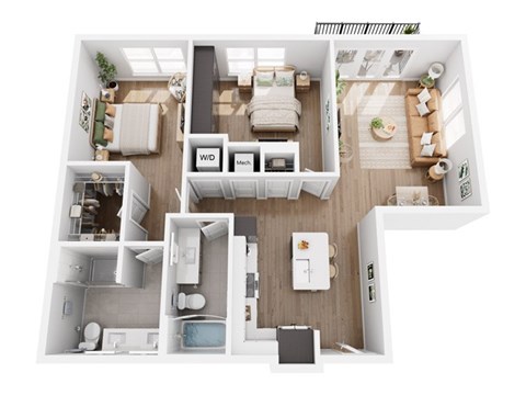 Floor plan for 2 beds, 2 baths, 1097 sqft