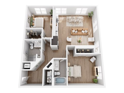 Floor plan for 2 beds, 2 baths, 1248 sqft