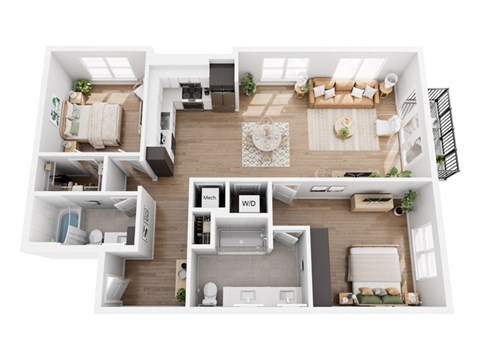 Floor plan for 2 beds, 2 baths, 1200 sqft