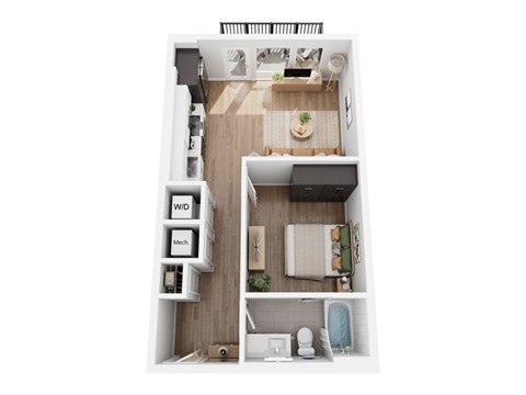 Floor plan for studio, 1 bath, 603 sqft