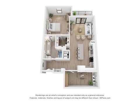 Floor plan for 1 bed, 1 bath, 1160 sqft