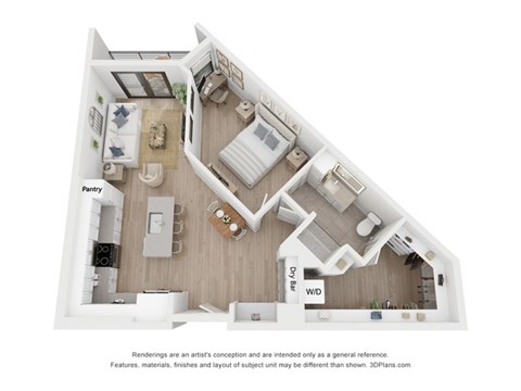 Floor plan for 1 bed, 1 bath, 786 sqft