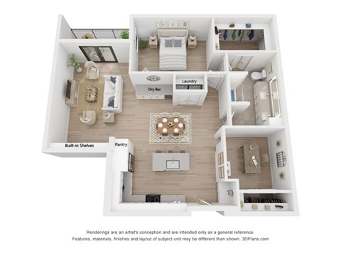 Floor plan for 2 beds, 1 bath, 1031 sqft
