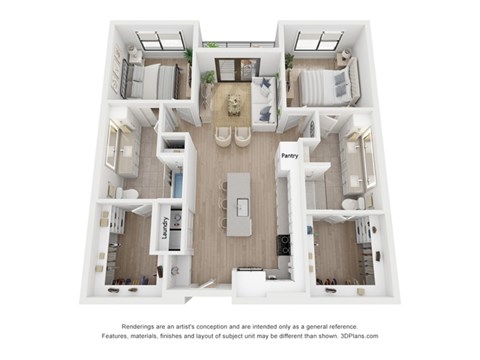 Floor plan for 2 beds, 2 baths, 1080 sqft
