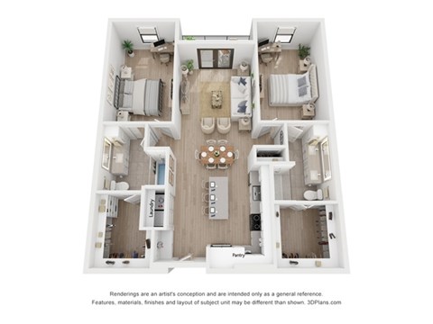 Floor plan for 2 beds, 2 baths, 1244 sqft