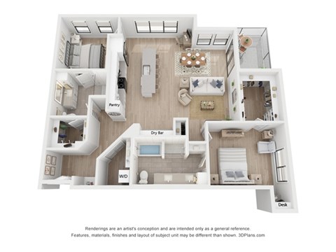 Floor plan for 2 beds, 2 baths, 1394 sqft